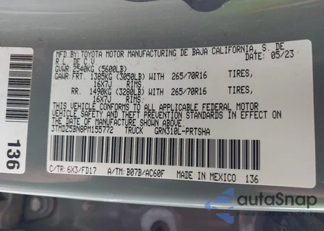 2023 Toyota Tacoma Trd Off Road z USA, uszkodzony, nr VIN 3TMDZ5BN8PM155772